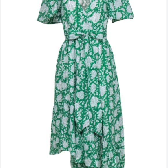 Mille Green Floral Print Cotton Wrap Maxi Helena Dress Sz M - Picture 9 of 9